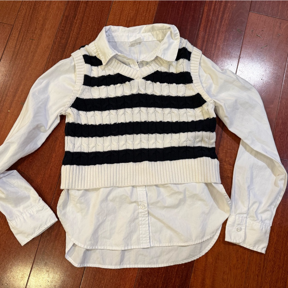 Abercrombie Kids Black and White Striped Vest with White Shirt